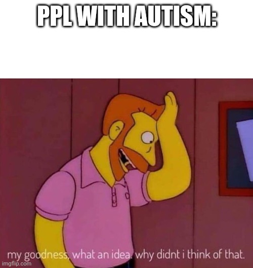 my goodness what an idea why didn't I think of that | PPL WITH AUTISM: | image tagged in my goodness what an idea why didn't i think of that | made w/ Imgflip meme maker