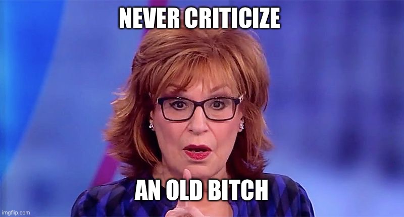 Joy Behar  | NEVER CRITICIZE AN OLD BITCH | image tagged in joy behar | made w/ Imgflip meme maker