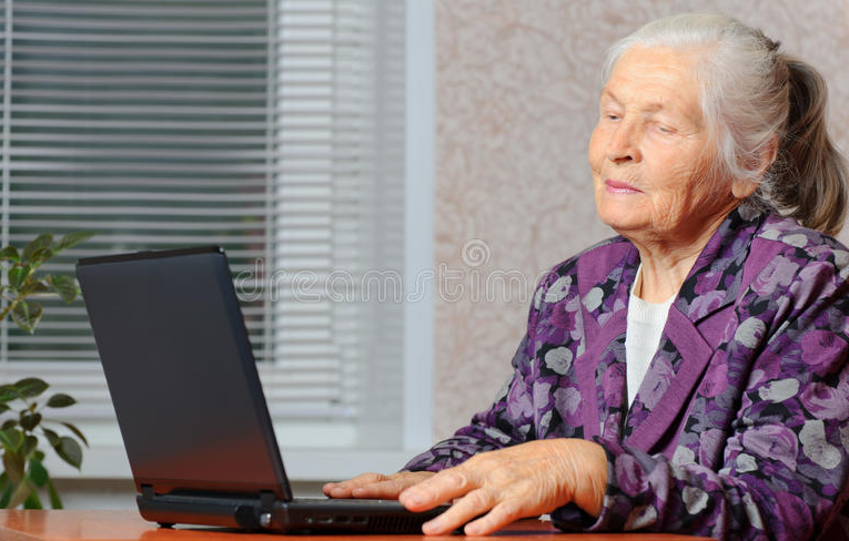 ELDER WOMAN WITH PC Blank Meme Template