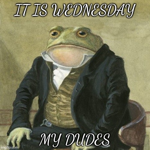 Gentlemen, it is with great pleasure to inform you that | IT IS WEDNESDAY; MY DUDES | image tagged in gentlemen it is with great pleasure to inform you that | made w/ Imgflip meme maker