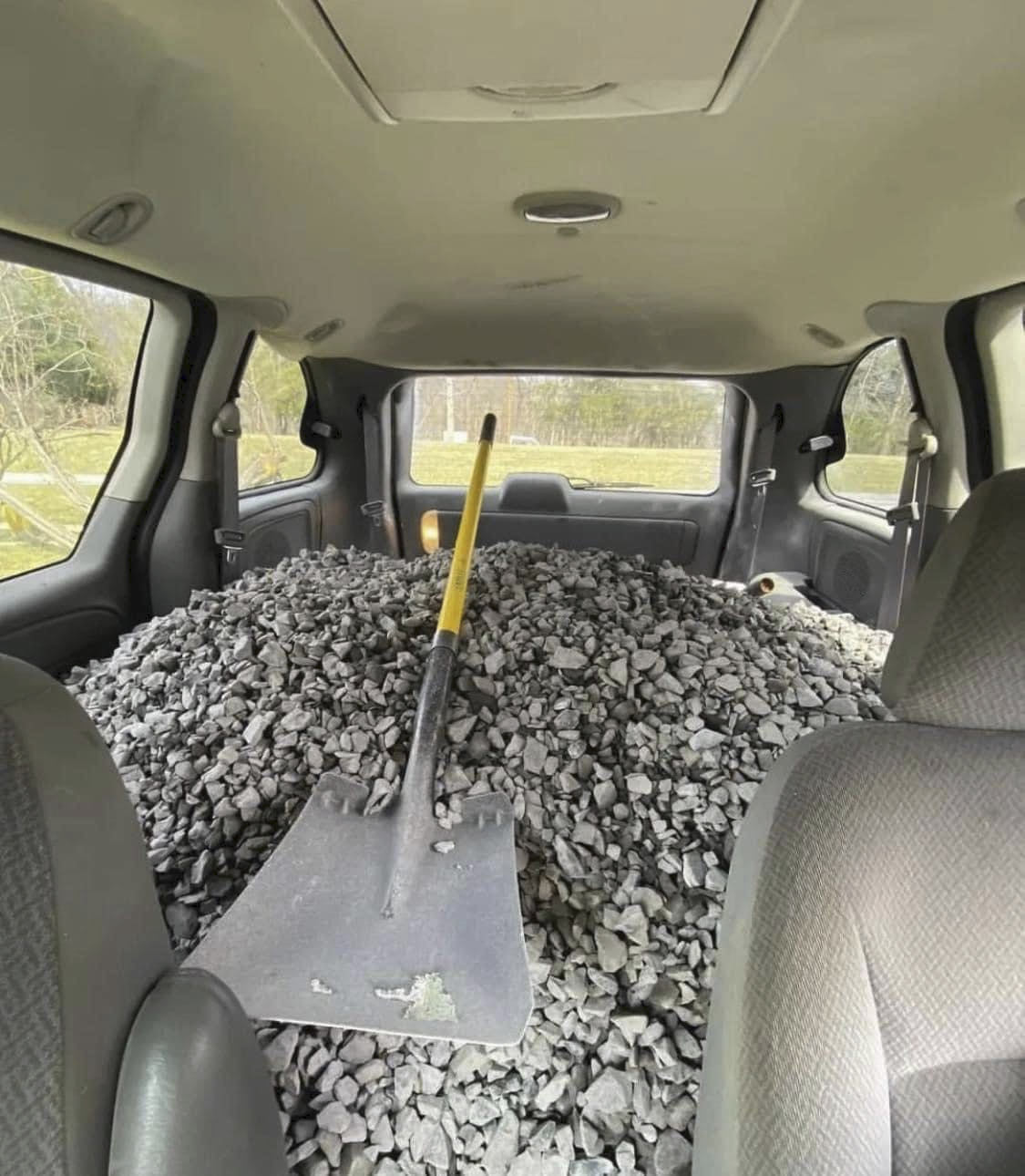 High Quality Inside of Car Loaded with Gravel Blank Meme Template