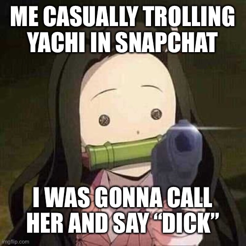 I forgor to reply to her story ;-; | ME CASUALLY TROLLING YACHI IN SNAPCHAT; I WAS GONNA CALL HER AND SAY “DICK” | image tagged in nezuko nooooo | made w/ Imgflip meme maker