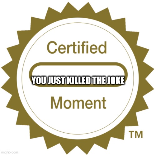 Certified Moment | YOU JUST KILLED THE JOKE | image tagged in certified moment | made w/ Imgflip meme maker