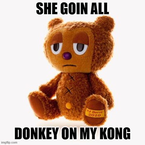 Pj plush | SHE GOIN ALL; DONKEY ON MY KONG | image tagged in pj plush | made w/ Imgflip meme maker