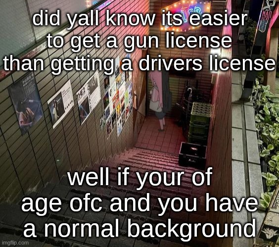 starry | did yall know its easier to get a gun license than getting a drivers license; well if your of age ofc and you have a normal background | image tagged in starry | made w/ Imgflip meme maker