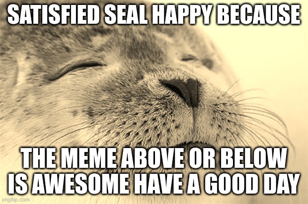 Satisfied Seal | SATISFIED SEAL HAPPY BECAUSE; THE MEME ABOVE OR BELOW IS AWESOME HAVE A GOOD DAY | image tagged in memes,satisfied seal | made w/ Imgflip meme maker