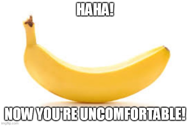 HAHA! NOW YOU'RE UNCOMFORTABLE! | image tagged in banana | made w/ Imgflip meme maker