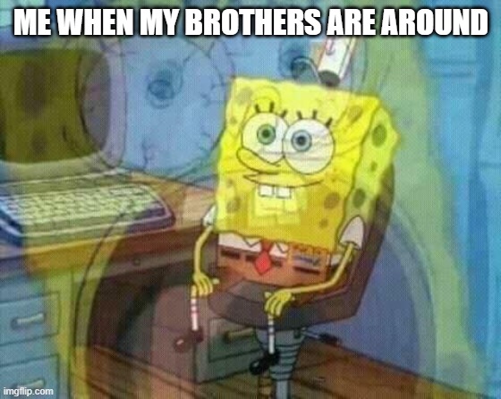 spongebob panic inside | ME WHEN MY BROTHERS ARE AROUND | image tagged in spongebob panic inside | made w/ Imgflip meme maker