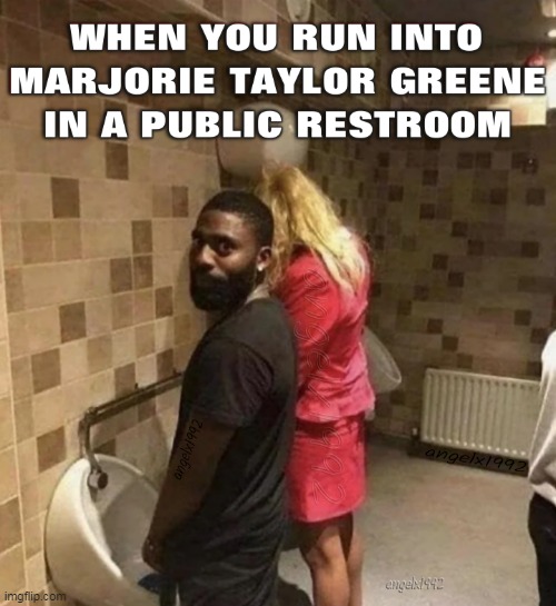 image tagged in georgia,marjorie taylor greene,clown car republicans,maga morons,crossdresser,public restrooms | made w/ Imgflip meme maker