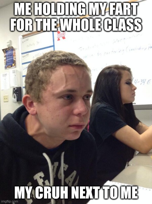 Hold fart | ME HOLDING MY FART FOR THE WHOLE CLASS; MY CRUSH NEXT TO ME | image tagged in hold fart | made w/ Imgflip meme maker