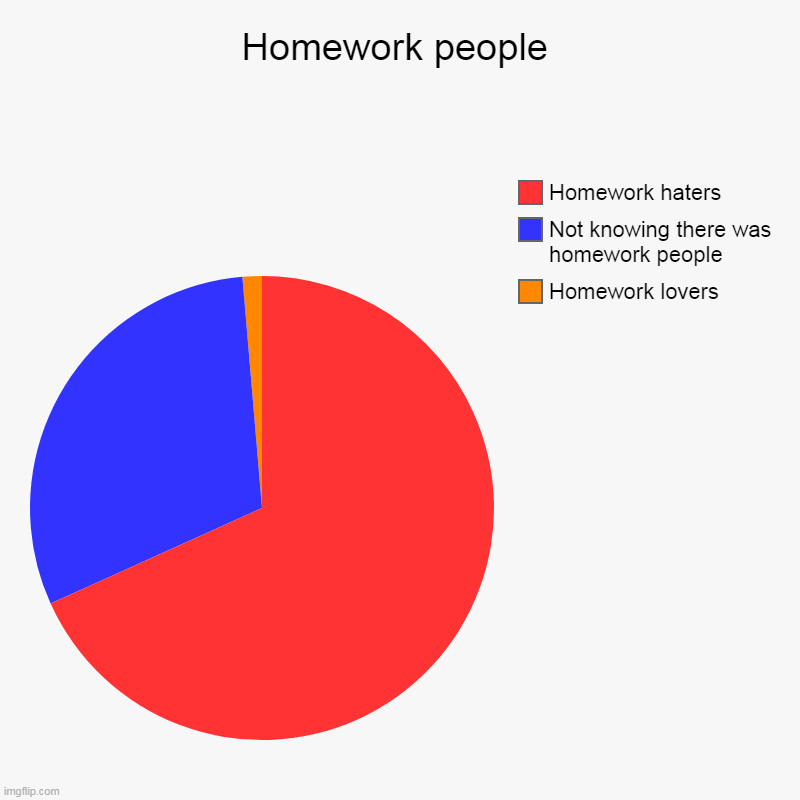 Accurate | Homework people | Homework lovers, Not knowing there was homework people, Homework haters | image tagged in charts,pie charts | made w/ Imgflip chart maker