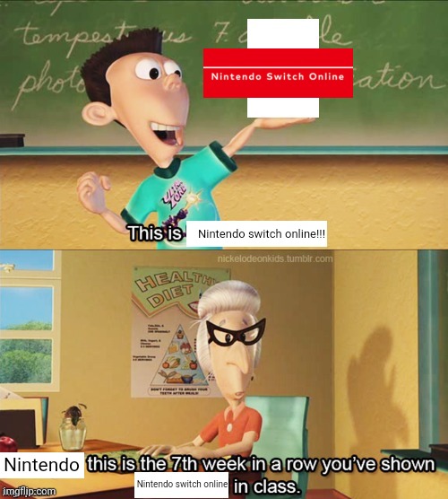 Sheen's show and tell | Nintendo switch online!!! Nintendo; Nintendo switch online | image tagged in sheen's show and tell,nintendo switch | made w/ Imgflip meme maker