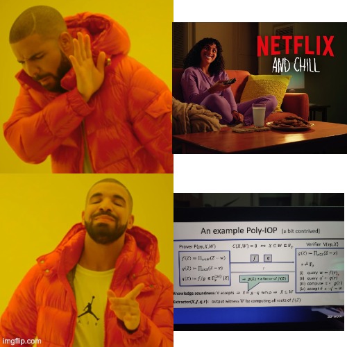 Netflix n Chill or Zero Knowledge Proofs | image tagged in memes,drake hotline bling | made w/ Imgflip meme maker