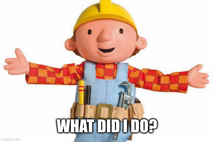 bob the builder | WHAT DID I DO? | image tagged in bob the builder | made w/ Imgflip meme maker