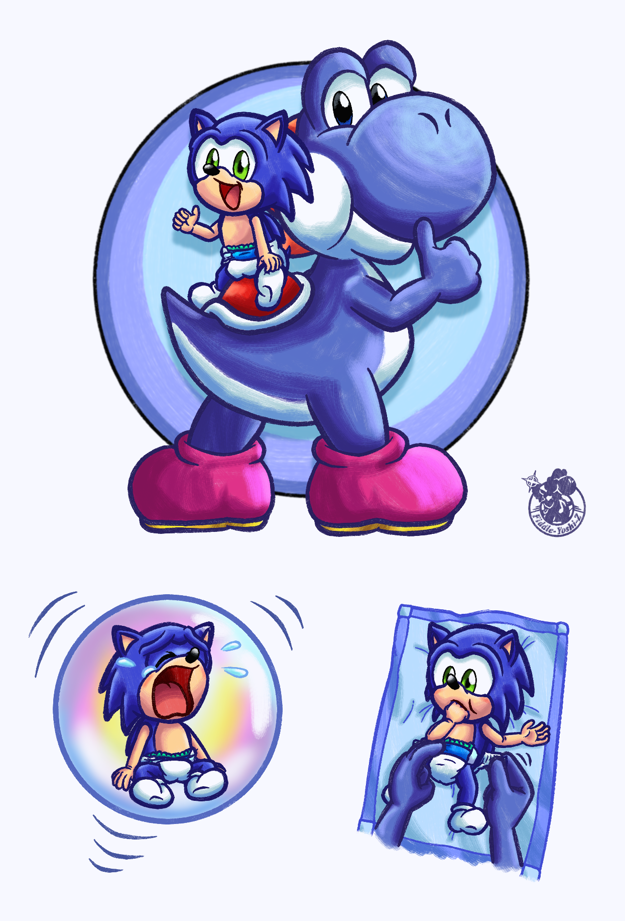 Blue Yoshi & baby Sonic Blank Meme Template