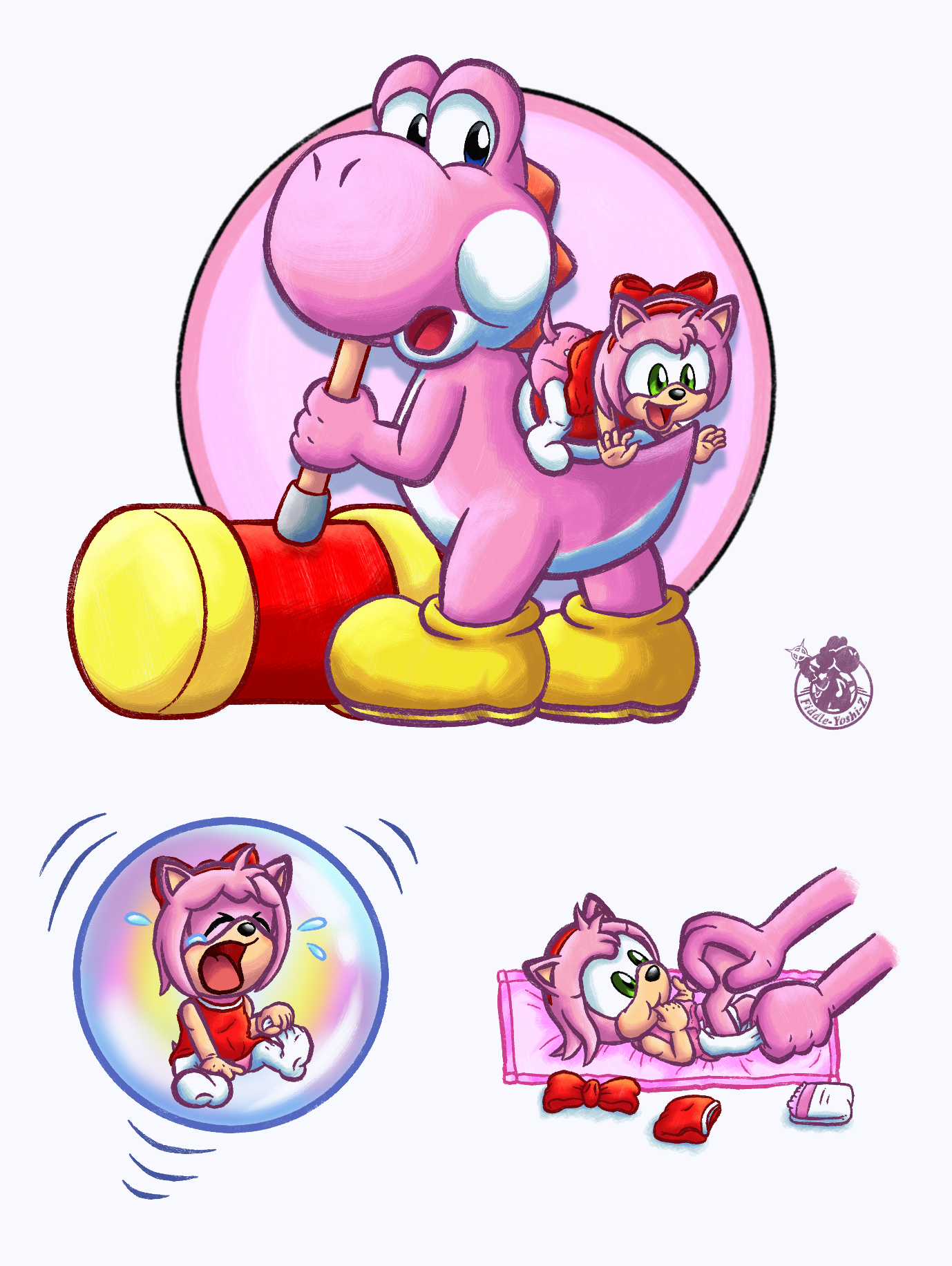 Pink Yoshi & baby Amy Blank Meme Template