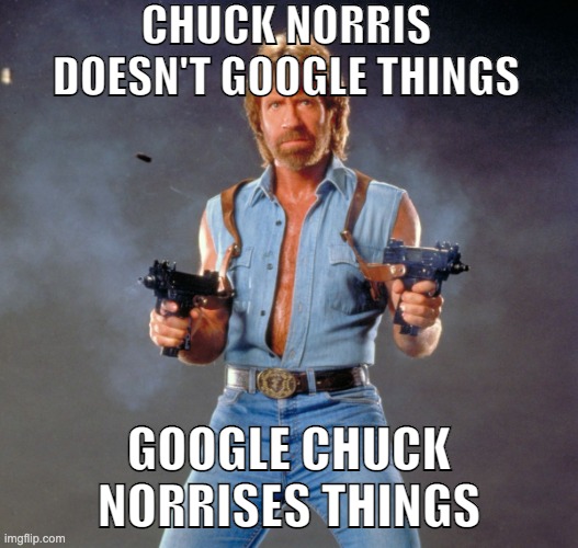 The tables have turned. | CHUCK NORRIS DOESN'T GOOGLE THINGS; GOOGLE CHUCK NORRISES THINGS | image tagged in memes,chuck norris guns,chuck norris | made w/ Imgflip meme maker