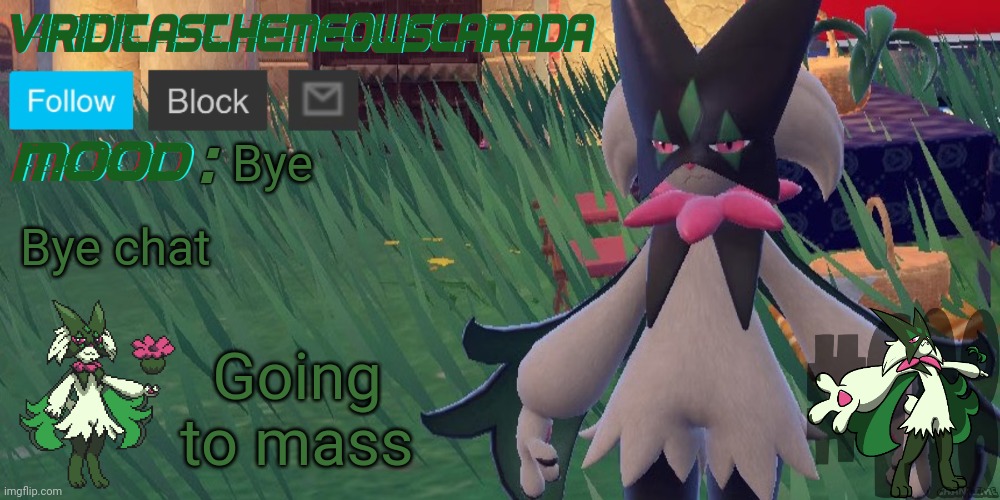 Viridicas | Bye; Bye chat; Going to mass | image tagged in viridicas | made w/ Imgflip meme maker