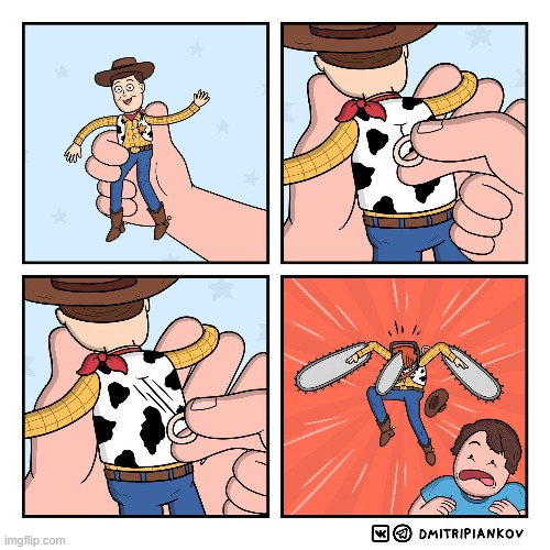 i dont know if this is anime or comics | image tagged in chainsaw man,toy story,comics | made w/ Imgflip meme maker
