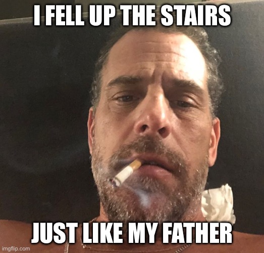 Hunter Biden | I FELL UP THE STAIRS; JUST LIKE MY FATHER | image tagged in hunter biden,government corruption,corruption,libtards,liberal logic | made w/ Imgflip meme maker