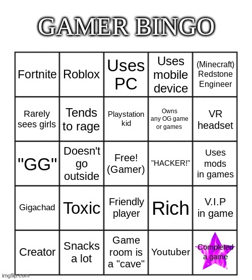 Gamer Bingo! | image tagged in gamer bingo | made w/ Imgflip meme maker