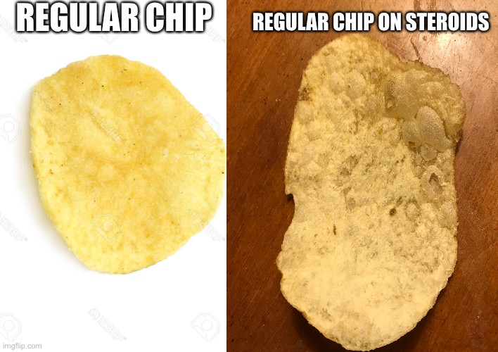 Chp | REGULAR CHIP; REGULAR CHIP ON STEROIDS | image tagged in pchip | made w/ Imgflip meme maker