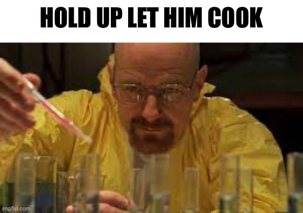 Title here: | HOLD UP LET HIM COOK | image tagged in waltuh | made w/ Imgflip meme maker