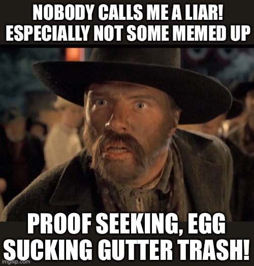 You Hear Me Boy! | NOBODY CALLS ME A LIAR! ESPECIALLY NOT SOME MEMED UP; PROOF SEEKING, EGG SUCKING GUTTER TRASH! | image tagged in no one calls me,mad dog tanner,macith the rippith | made w/ Imgflip meme maker