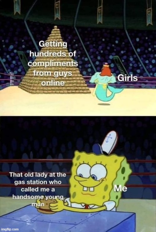 thanks old lady | image tagged in wholesome,repost,wholesome content,funny,memes,spongebob | made w/ Imgflip meme maker