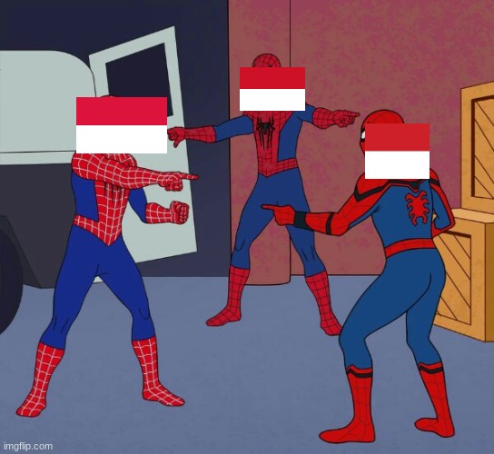 Polandball community trying to find the real polandball be like: | image tagged in spider man triple | made w/ Imgflip meme maker