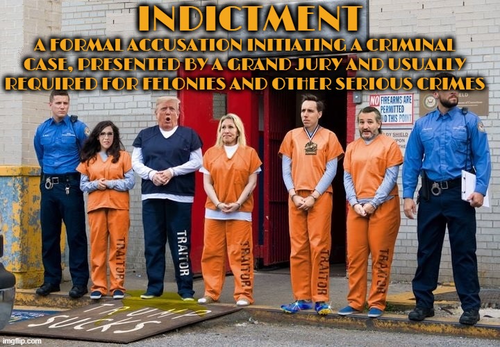 IN DICT MENT | INDICTMENT; A FORMAL ACCUSATION INITIATING A CRIMINAL CASE, PRESENTED BY A GRAND JURY AND USUALLY REQUIRED FOR FELONIES AND OTHER SERIOUS CRIMES | image tagged in indictment,accusation,charge,impeachment,citation,felony | made w/ Imgflip meme maker