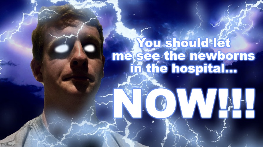 TheHugePig Funny Lightning | You should let me see the newborns in the hospital... NOW!!! | image tagged in thehugepig funny lightning | made w/ Imgflip meme maker