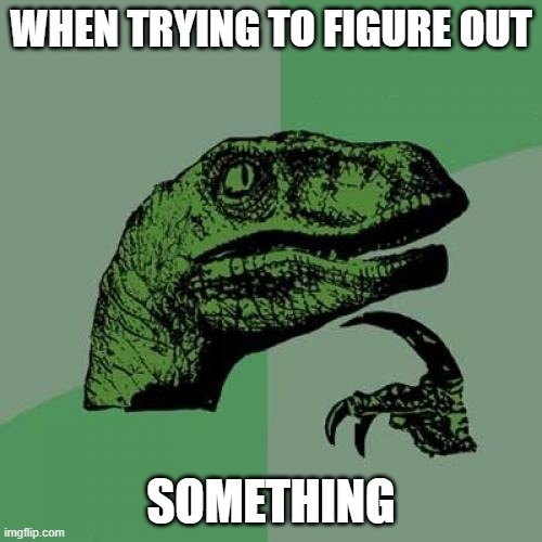 Philosoraptor | WHEN TRYING TO FIGURE OUT; SOMETHING | image tagged in memes,philosoraptor | made w/ Imgflip meme maker