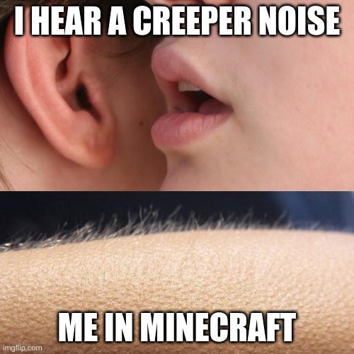 creeper goosebumps | I HEAR A CREEPER NOISE; ME IN MINECRAFT | image tagged in whisper and goosebumps | made w/ Imgflip meme maker