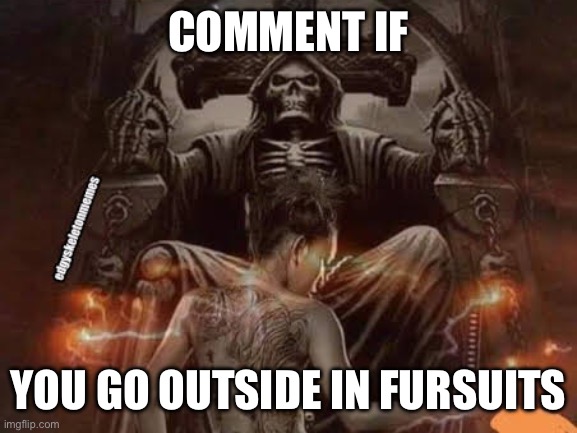 Skeleton | COMMENT IF; YOU GO OUTSIDE IN FURSUITS | image tagged in skeleton | made w/ Imgflip meme maker