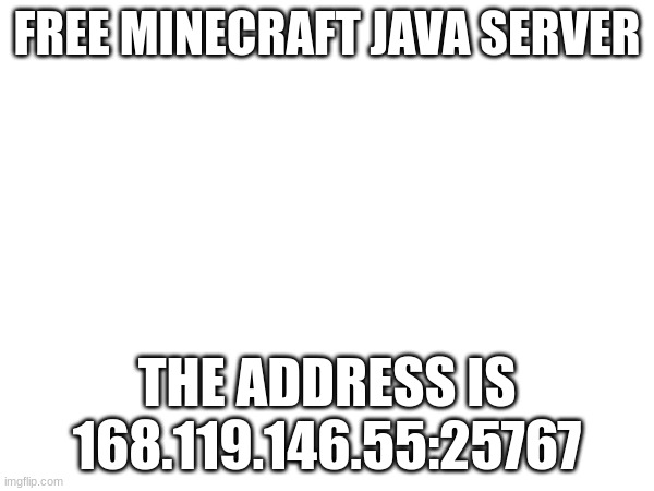 Have fun | FREE MINECRAFT JAVA SERVER; THE ADDRESS IS 168.119.146.55:25767 | image tagged in minecraft,free server | made w/ Imgflip meme maker