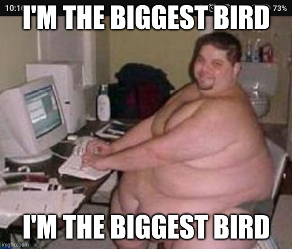 Fat man at work | I'M THE BIGGEST BIRD; I'M THE BIGGEST BIRD | image tagged in fat man at work | made w/ Imgflip meme maker