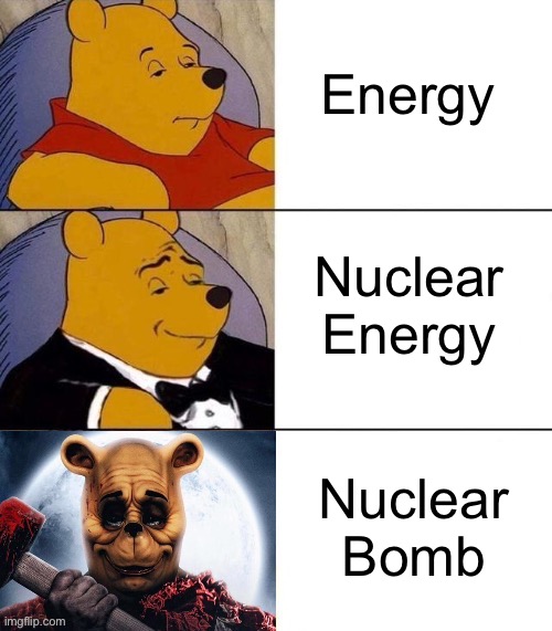 Energy; Nuclear Energy; Nuclear Bomb | image tagged in blood and honey template | made w/ Imgflip meme maker