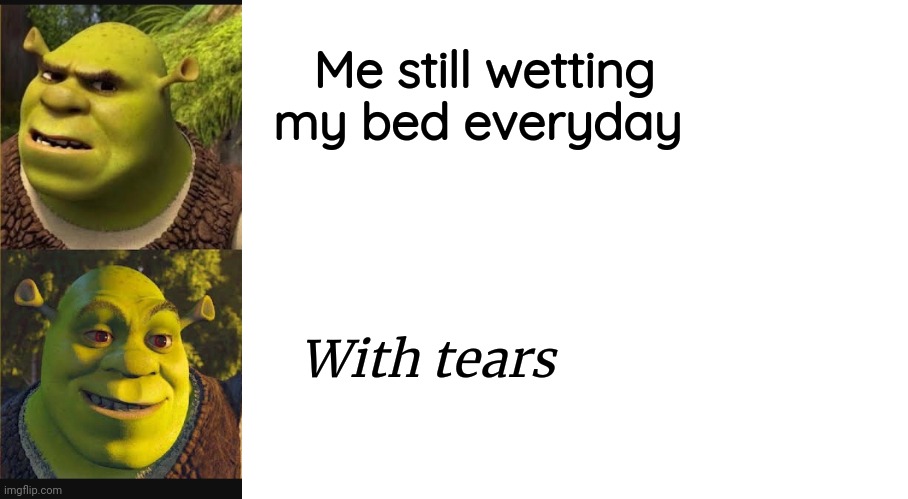:') | Me still wetting my bed everyday; With tears | image tagged in blank white template | made w/ Imgflip meme maker