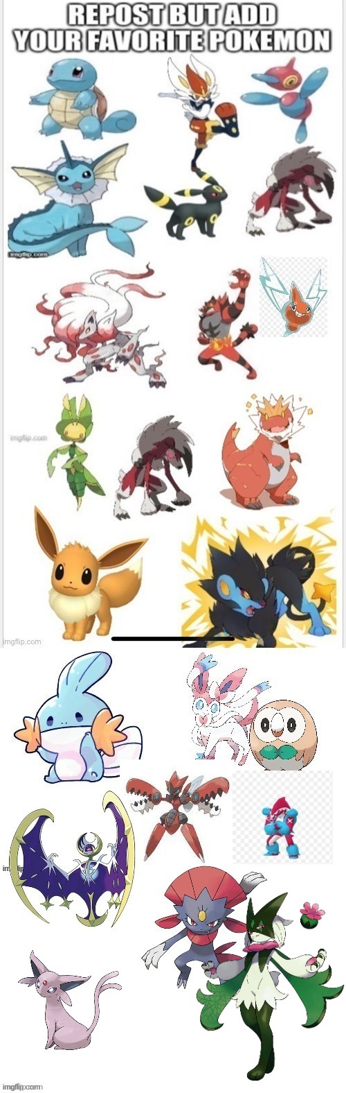 Sylveon was already here so I added meowscarada! | image tagged in repost,pokemon | made w/ Imgflip meme maker