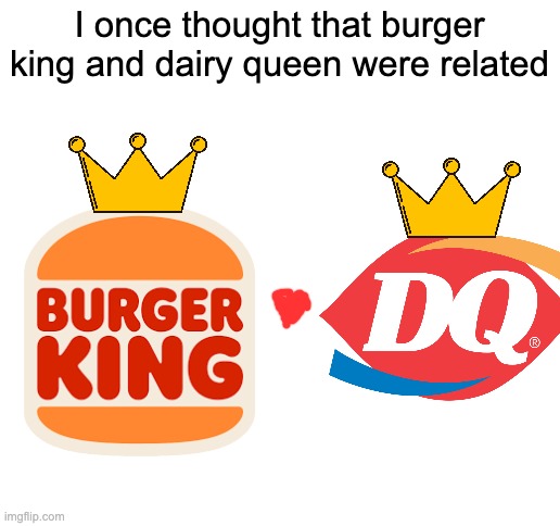 It seemed logical at the time | I once thought that burger king and dairy queen were related | image tagged in blank white template | made w/ Imgflip meme maker