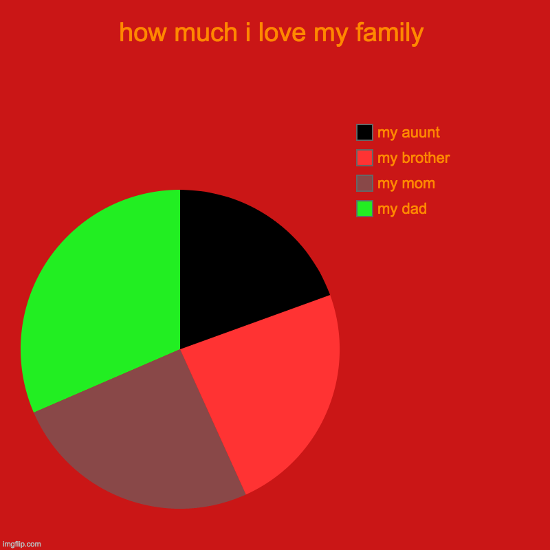 how much i love my family | my dad, my mom, my brother, my auunt | image tagged in charts,pie charts | made w/ Imgflip chart maker