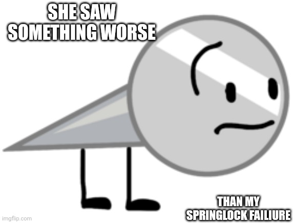 did she gaze in to the abyss what did you learn Naily | SHE SAW SOMETHING WORSE; THAN MY SPRINGLOCK FAILIURE | image tagged in bfdi | made w/ Imgflip meme maker