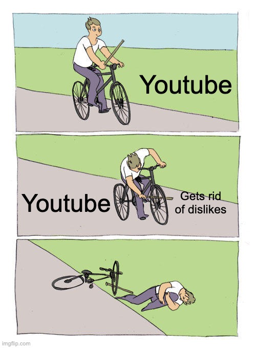 Bike Fall | Youtube; Youtube; Gets rid of dislikes | image tagged in memes,bike fall | made w/ Imgflip meme maker