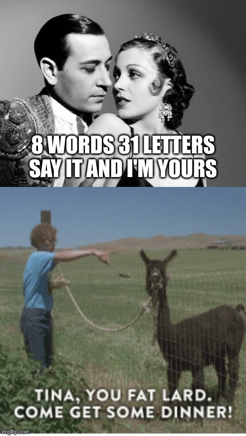 he said it :) | 8 WORDS 31 LETTERS SAY IT AND I'M YOURS | image tagged in vintage couple,tina,fat lard,napoleon dynamite | made w/ Imgflip meme maker