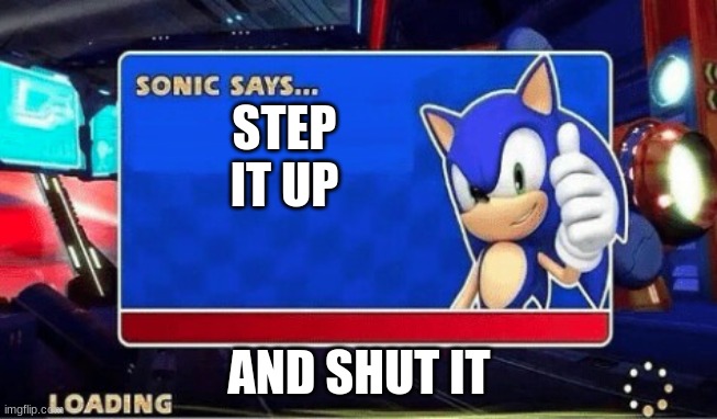 Sonic Says | STEP IT UP; AND SHUT IT | image tagged in sonic says,sanic,sus | made w/ Imgflip meme maker