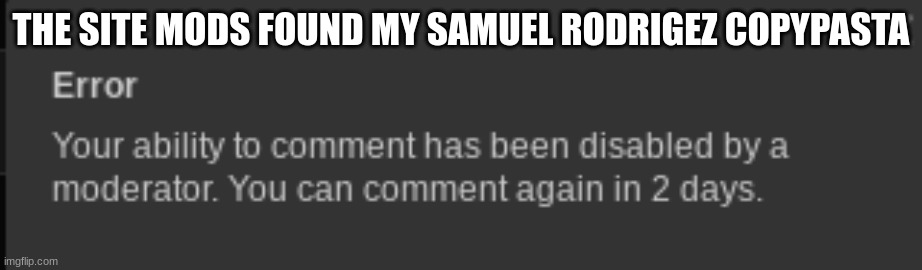 THE SITE MODS FOUND MY SAMUEL RODRIGEZ COPYPASTA | made w/ Imgflip meme maker