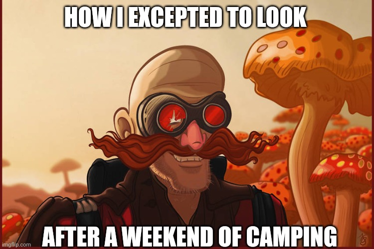 I expected to look like hobo Robotnik after Camping!!!!! | HOW I EXCEPTED TO LOOK; AFTER A WEEKEND OF CAMPING | image tagged in camping | made w/ Imgflip meme maker