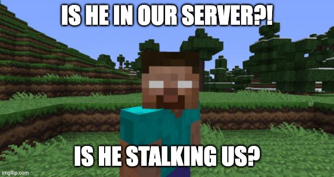 Herobrine | IS HE IN OUR SERVER?! IS HE STALKING US? | image tagged in herobrine | made w/ Imgflip meme maker