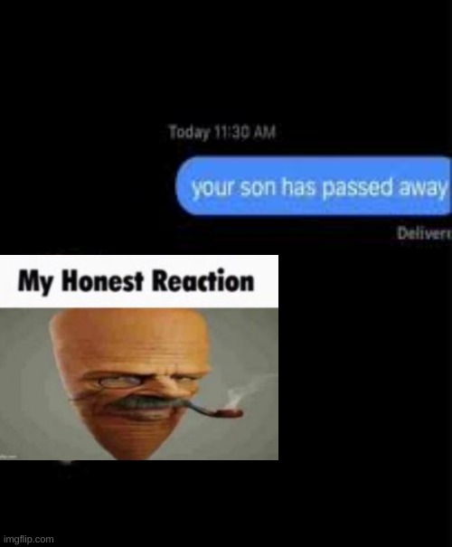 my honest reaction | image tagged in your son has passed away | made w/ Imgflip meme maker